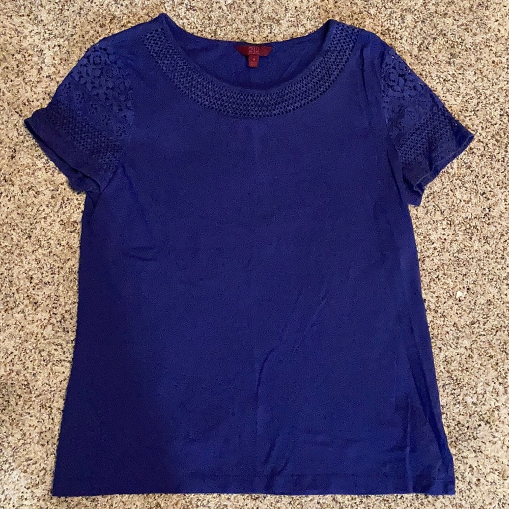 Blue shirt with lacy trim detail